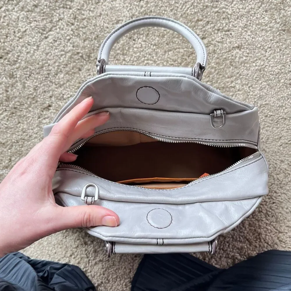 HOBO Sheila Leather Satchel Grey Top Handle Bag Minimal Quiet Luxury - Picture 8 of 16